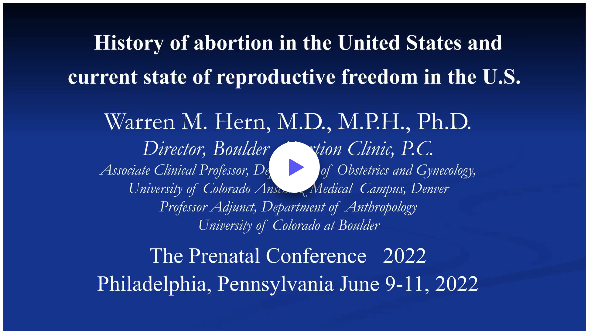 History of Abortion in the US by Warren Hern, MD